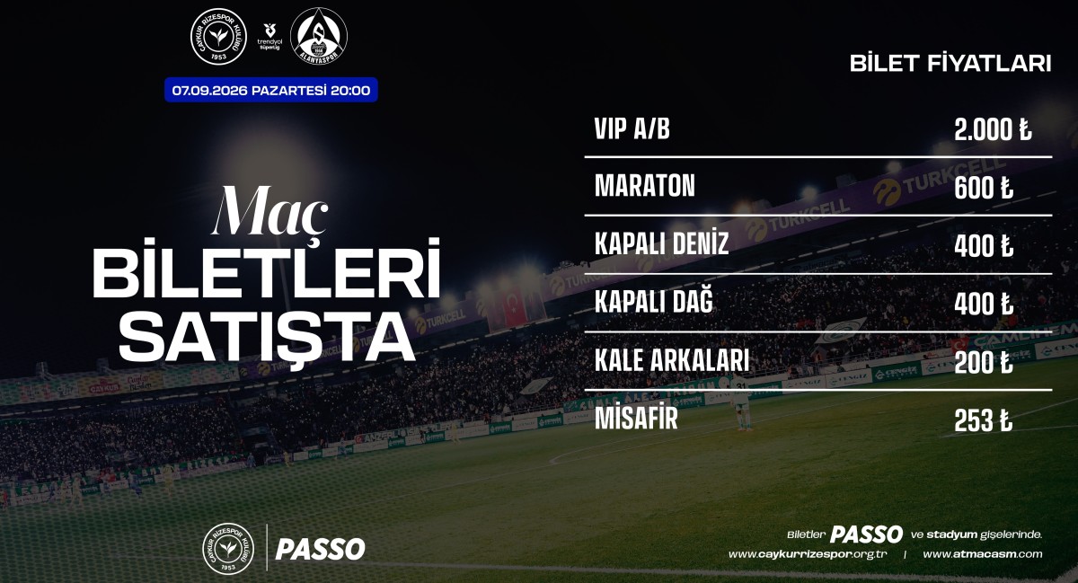 Çaykur Rizespor - Alanyaspor Maçının Biletleri Satışta! İşte Fiyatlar